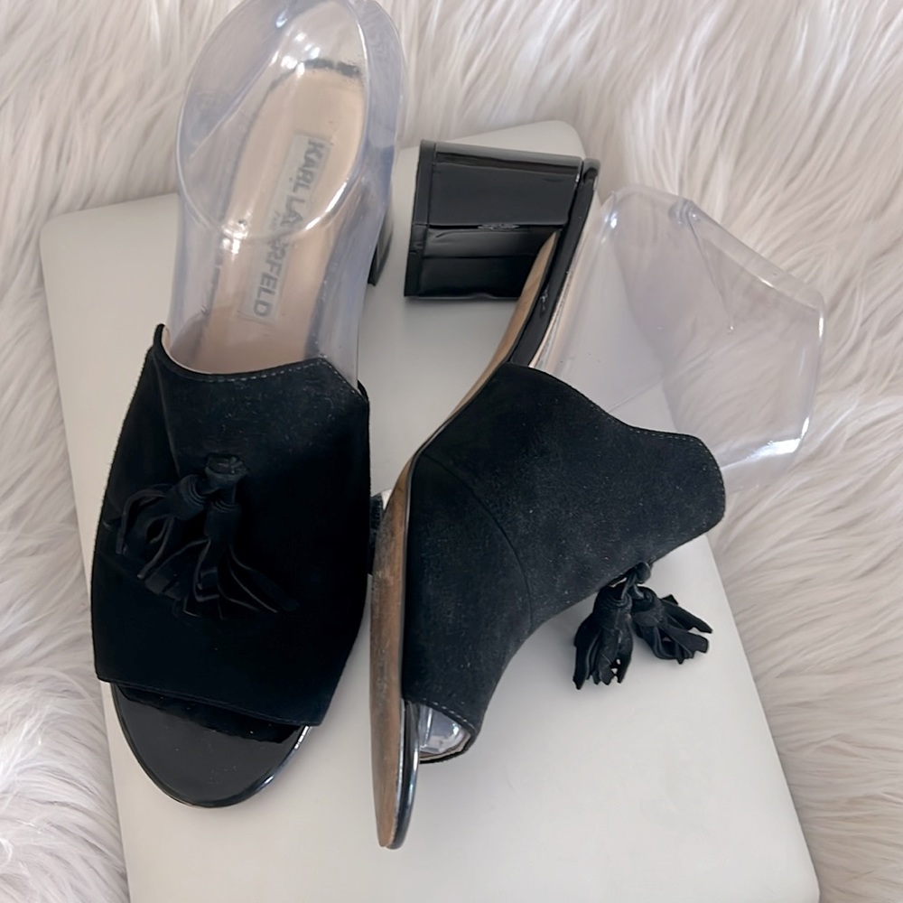 Karl Lagerfeld Hettie Suede Tassel Mules Size 7.5